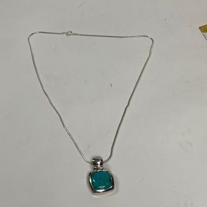 OBJ 925 Italy Stamped Square Turquoise Pendant Necklace